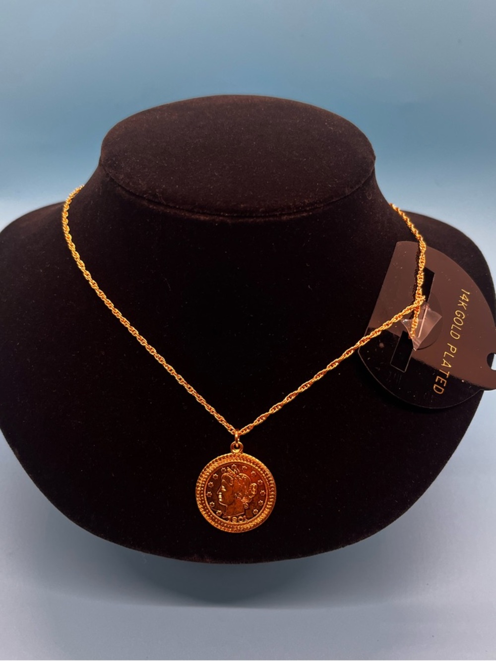 #0219.  Gold Coin Pendant Necklace - Classic Gold Plated Women's Jewelry